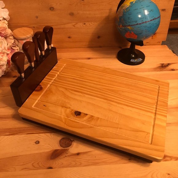 Cheese Board with Built-in Knives Storage for Spreaders, Wood Cutting Board - Picture 4 of 13